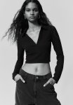Collared Jersey Top - Black