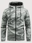 Men's Trendy Camouflage Long Sleeve Hooded Zip Up Jacket With Zipper Pockets Spring Fall