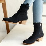 Belle Leather Mid Calf Suede Boot - Navy - 8