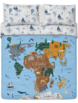 Double World Map Comforter - 200 X 200 Cm Blue