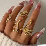 4-PIECE Set Unisex Adjustable Snake Rings Vintage & Hip Hop Style Fashionable Animal Element Jewelry Multiple Snake Designs Styl