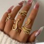 4-Piece Set Unisex Adjustable Snake Rings Vintage & Hip Hop Style Fashionable Animal Element Jewelry Multiple Snake Designs Stylish Ring Set For Men And Women