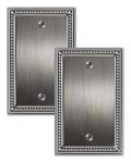 Treewell 2-PACK Blank Outlet Cover Wall Plate Metal Switch Plates Outlet Covers Antique Silver Pearls Beaded Decorative Wall Pla