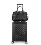 Feilario 20IN 2 Piece Set Travel Leather Softside Carry On Luggage Double Spinner Wheels Checked Suitcase