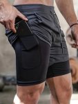 Camouflage Pattern 2-IN-1 Double Layer Shorts Men's Mid Stretch Sports Shorts For Summer Gym Workout Training