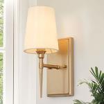 Classy Leaves Sconces Wall Lighting Fixture 1 Light Gold Bathroom Light Fixtures With White Fabric Shade Modern Gold Wall Sconce