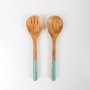 Wooden Serving Spoon With Enamel Aqua - Set Of 2