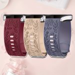 Floral Laser Wildflower Engraved Silicone Strap For Women Men 20MM For Samsung Galaxy Watch 4 WATCH 4 Classic 46MM 42MM ACTIVE 2