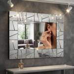Geometric Mosaic Wall Mirror With Decorative Beveled Frame