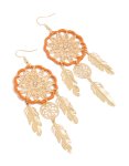 Goldair Gold Orange Yarn Dreamcatcher Feather Drop Earrings