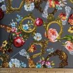 Ponti Roma Printed Fabric FLORALONGREY-1