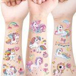 120 PCS 12 Sheets Glitter Pink Unicorn Temporary Tattoos Cute Cartoon Glitter Styles Waterproof Shiny Rainbow Unicorn Birthday P