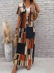 Allover Print V Neck Dress Casual Short Sleeve Maxi Dress For Spring & Summer Women's Clothing