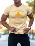 Men's Fashionable Short Sleeves Workout Style Stylish T-shirts With "yellow Stone " Print Crew Neck Tops For Summer& Spring