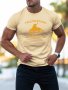 Men's Fashionable Short Sleeves Workout Style Stylish T-shirts With "Yellow Stone " Print Crew Neck Tops For Summer& Spring