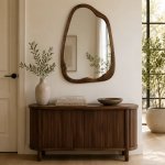 Irregular Dark Walnut Pear Wood Wall Mirror - 2 Sizes - Large 76 X 100