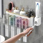 Gold-plated Toothbrush Holder Set With Gargle Cup - Wall Mounted No Drill Installation Bathroom Organizer For Toothpaste & Brush