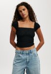 Cotton On Kaia Textured Short Sleeve - Black