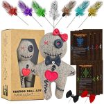 Papalegba 8" Voodoo Doll Art Set With 7 Color Stress Relief Feathered Skull Pins & Loa Positive Energy Spell Cards Dammit Creep
