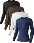 Women Long Sleeve Compression Sun Shirts Workout Athletic Top 4 Pack XL