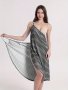 Striped Print Wrap Cover Up Dress V Neck Backless Mid-stretch Casual Beach Dress Women's Swimwear & Clothing