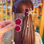 1PC Red Flocking Rose Flower Hair Clip Female Autumn And Winter Hair Clip Headwear Small Cherry Tassel Hair Clip Ideal Choice Fo
