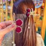 1PC Red Flocking Rose Flower Hair Clip Female Autumn And Winter Hair Clip Headwear Small Cherry Tassel Hair Clip Ideal Choice For Gifts