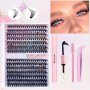 Diy Eyelash Extension Kit 640PCS Individual Lashes Extra Thick D Curl Mixed Length 9-16MM Wispy Manga Lashes Look For Beginners And Reusable