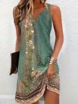 Floral Print Notched Neck Dress Elegant Sleeveless Slim Dress Women's Clothing