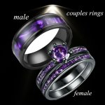 2PCS SET Luxury Men's Couple Jewelry 8MM Wide Purple Patch Black Titanium Steel Men's Statement Ring Exquisite Gun Black Purple