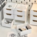 Contemporary Plastic Desk Organizer With Lidded Drawers 3-LAYER Storage Box For Office Accessories Cosmetics And Jewelry - Stack