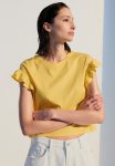 Frill-trim Cotton Top - Yellow