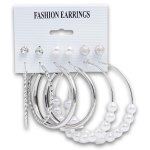 Fashion Earrings Pearl 6 Pair - Silver