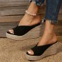 Women's Espadrille Wedge Sandals Casual Peep Toe Slip On Platform Shoes Outdoor Slide Sandals