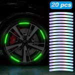 20PCS Car Wheel Luminous Stickers Reflective Stickers Colorful Luminous Fluorescent Color Green Wheel Decoration Stripes Motorcy
