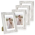 Hongkee 4X6 Picture Frame Set Of 4 Made Of Real Glass And Distressed White Wooden Frame 4 By 6 Photo For Wall Or Tabletop
