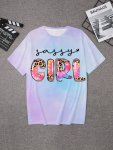 Sassy Girl Print Tee Girls Stylish & Trendy Tie Dye T-Shirt For Spring & Summer Girls Comfy Clothes For Street Wear
