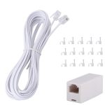Ztoxlr Phone Extension Cord 15 Ft Long Phone Cable Line Wire With Standard RJ11 Plug Andincludes Telephone Inline Coupler RJ11 S