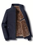 Men's Solid Color Plush Stand Collar Jacket Retro Trendy Casual Streetwear Men's Clothing