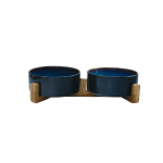 Raised Double Ceramic Bowl With Bamboo Stand - Black - Pet Bowls - Small