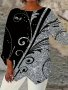 Plus Size Abstract Print T-Shirt Casual Crew Neck 3/4 Sleeve T-Shirt Women's Plus SizeClothing