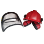 Red Safety Hard Hat With Mesh Visor & Ear Muffs