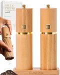 Wooden Salt And Pepper Grinder Set Refillable Manual Salt And Pepper Mills With Adjustable Ceramic Burrs Gold Detailing And Wood