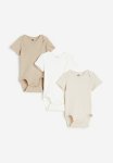 3-PACK Short-sleeved Bodysuits - Beige