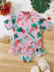 Cute Plants Print 1PC Girl's Bathing Suit Short Sleeve Ruffle Swimsuit For Pool Holiday Beach Girls Swimwear