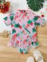 Cute Plants Print 1PC Girl's Bathing Suit Short Sleeve Ruffle Swimsuit For Pool Holiday Beach Girls Swimwear