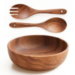 Acacia Wood Salad Bowl With Fork Spoon Natural Tableware -23.7CM