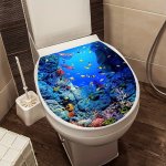 Ocean World Toilet Lid Decal - Self-adhesive Plastic Bathroom Sticker With Fun Underwater Design Single Use Irregular Shape For