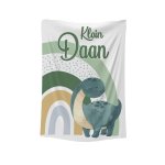 Personalised Fleece Blanket Boho Rainbow With Dinosaur Green