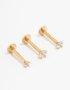 Goldair Gold Plated Surgical Steel Classic Cubic Zirconia Threadless Flat Back Studs 3-PACK